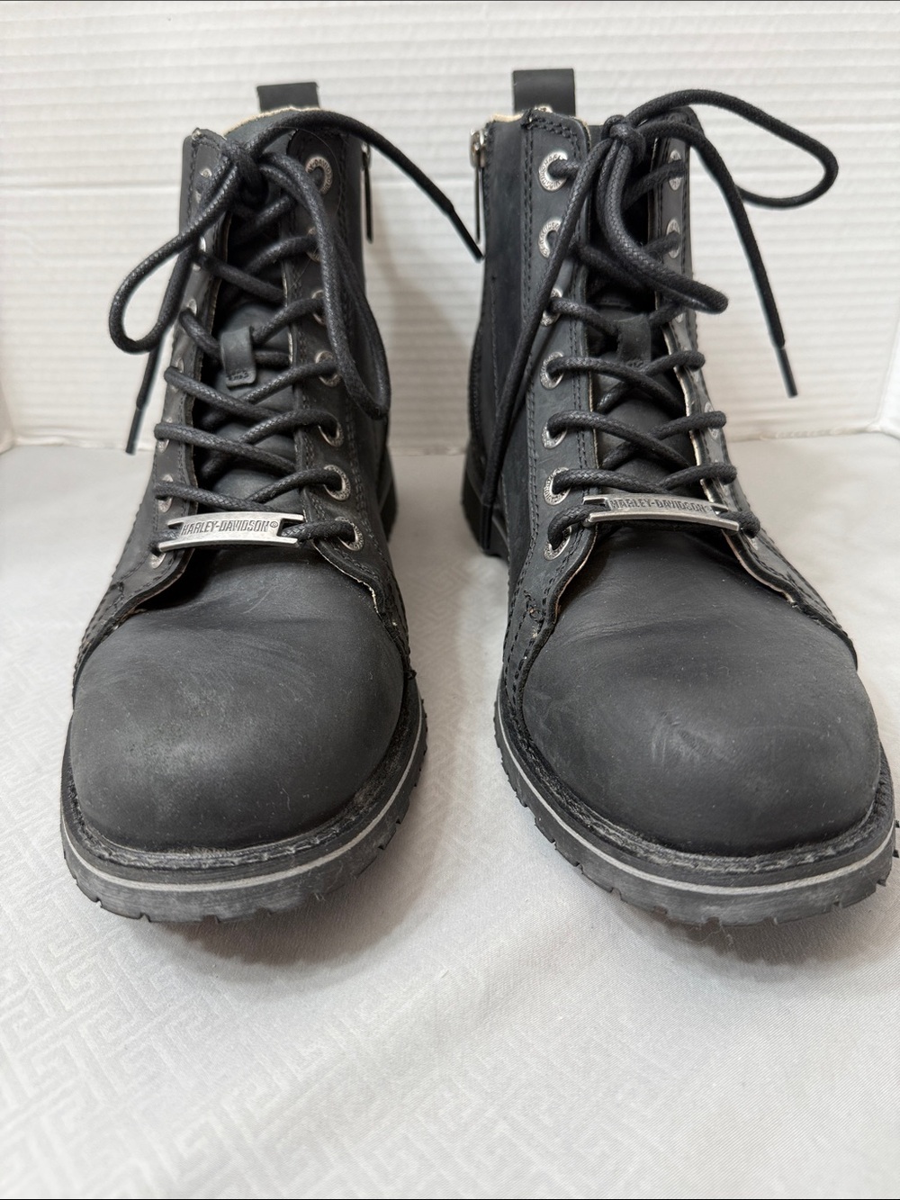 Harley-Davidson Men’s Size 9.5 Stratford Black Leather Lace-Up Motorcycle Boots